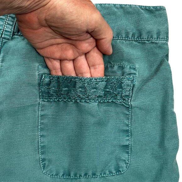 Sundance Turquoise Linen Cotton Lace Accent Shorts Size 12 - Picture 7 of 8